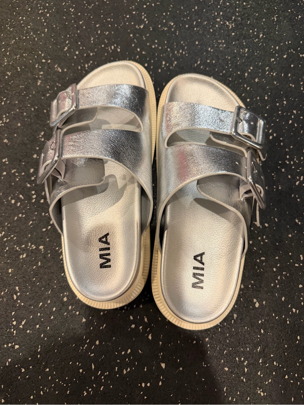 MIA Women’s Silver Double-Buckle Slide Sandals